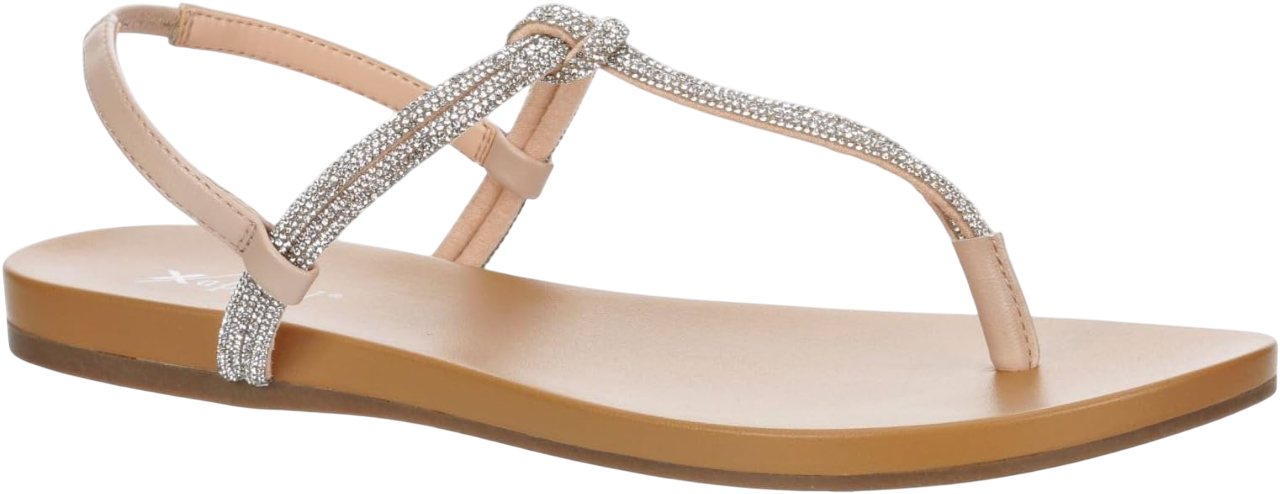 Xappeal Open Toe Rhinestone T-Strap Slingback Flat Sandals